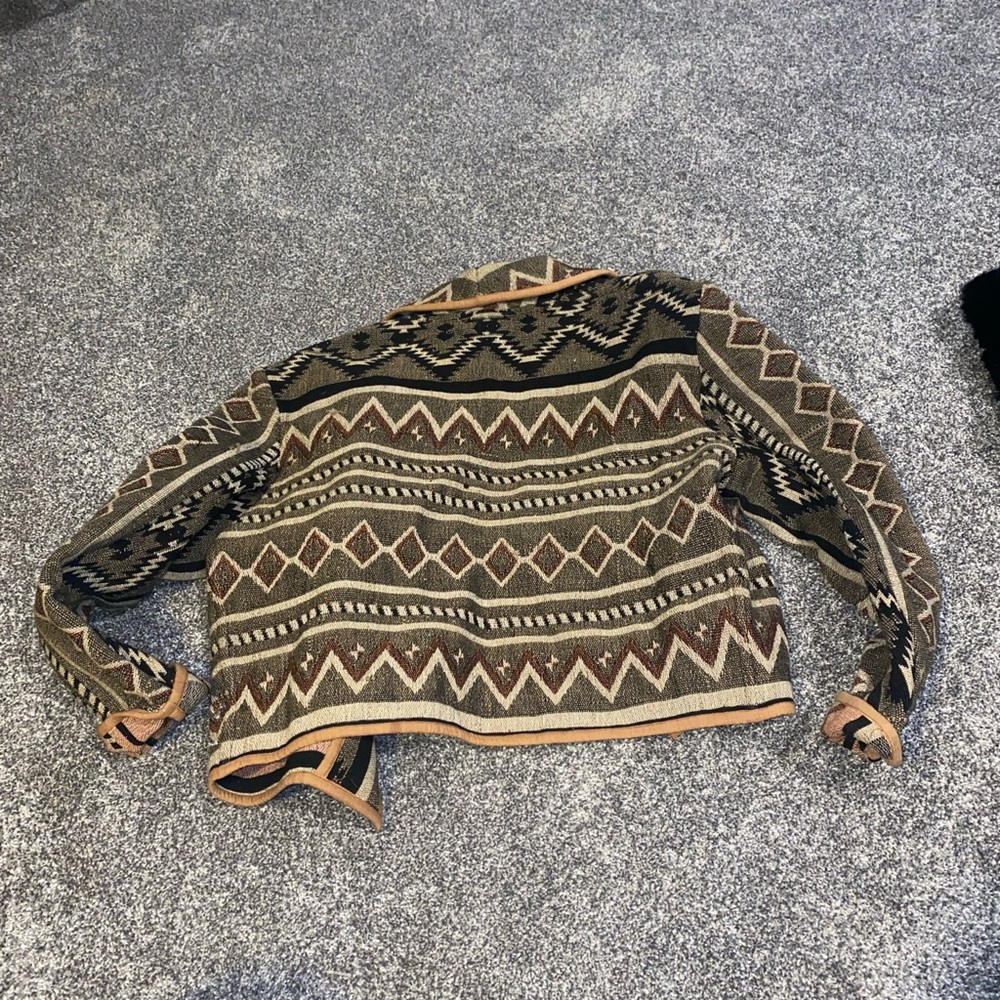 Vtg Aztec Sz Large Boho Crop Blazer Jacket Tan/ Brown by Casual Corner - Picture 2 of 5